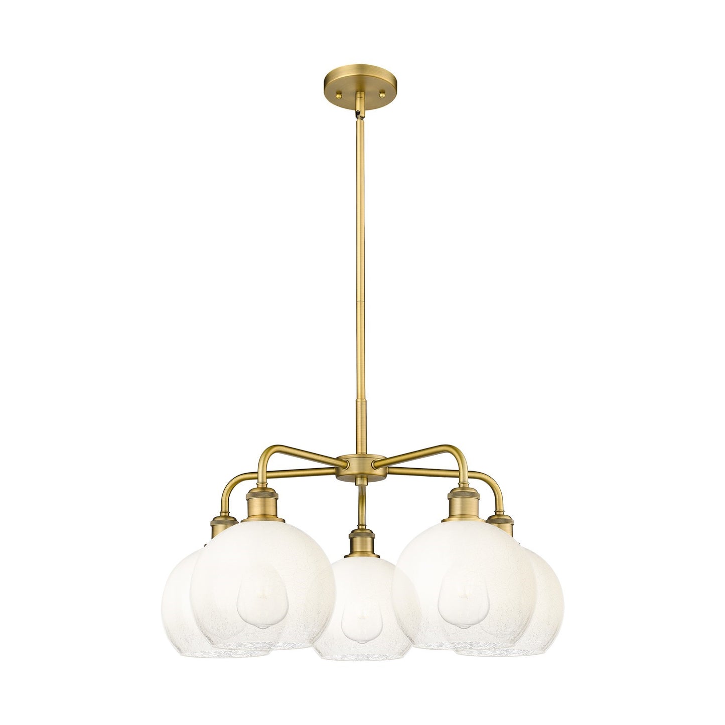 Innovations Brookhaven Globe 26in 5-Light Chandelier | Industrial Brushed Brass Steel and Opal Glass | Dining Room & Living | Model 516-5CR-BB-G483-8OP