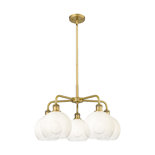 Innovations Brookhaven Globe 26in 5-Light Chandelier | Industrial Brushed Brass Steel and Opal Glass | Dining Room & Living | Model 516-5CR-BB-G483-8OP