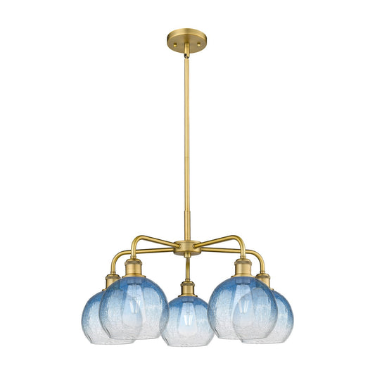 Innovations Brookhaven Globe 26in 5-Light Chandelier | Industrial Brushed Brass and Sapphire Blue Glass | Kitchen Island & | Model 516-5CR-BB-G483-8SB