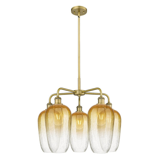 Innovations Brookhaven Flute 26in 5-Light Chandelier | Industrial Brushed Brass Steel and Amber Glass | Dining Room & Living | Model 516-5CR-BB-G484-7AM