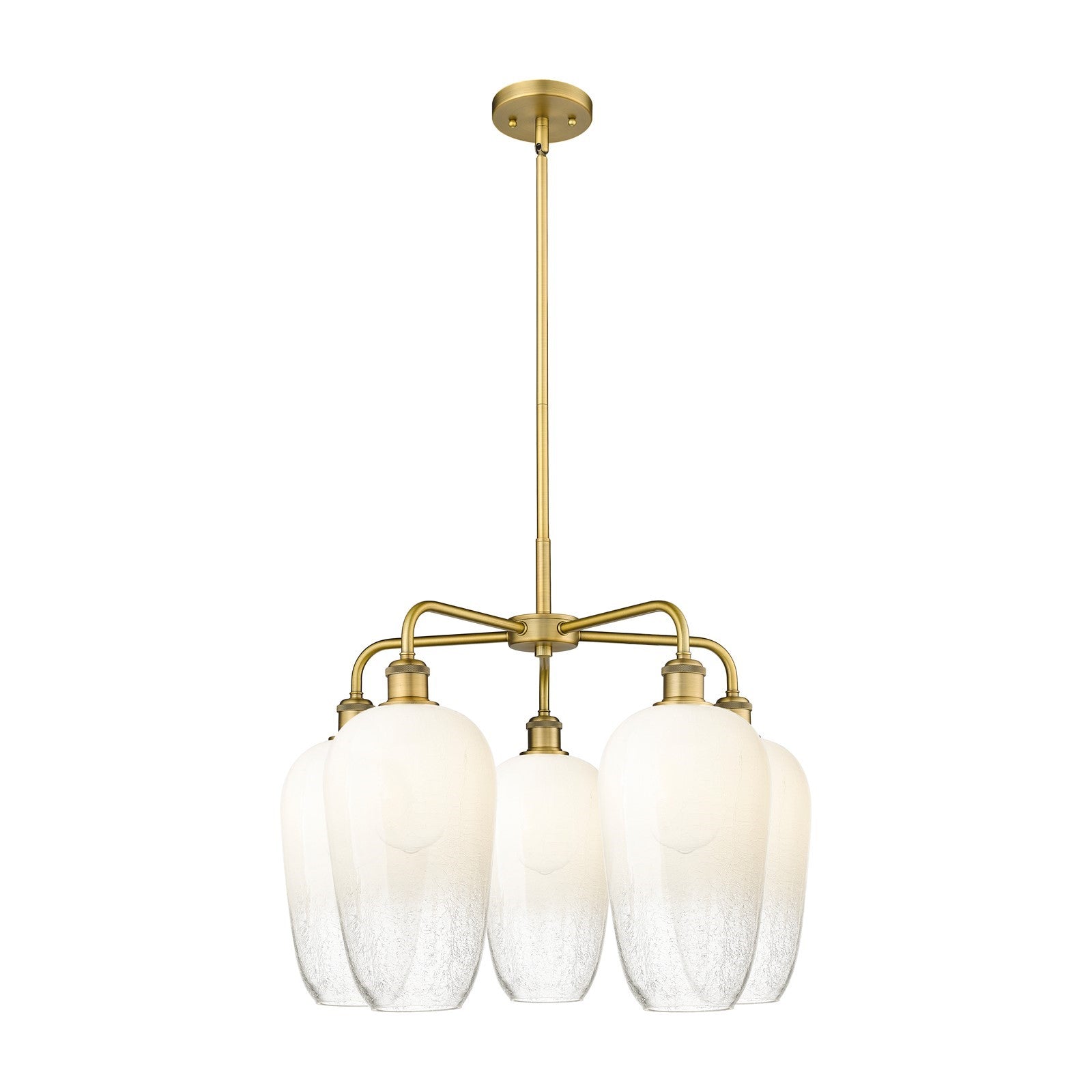 Innovations Brookhaven Flute 26in 5-Light Chandelier | Industrial Brushed Brass and Opal Glass | Dining Room & Living Room | Model 516-5CR-BB-G484-7OP