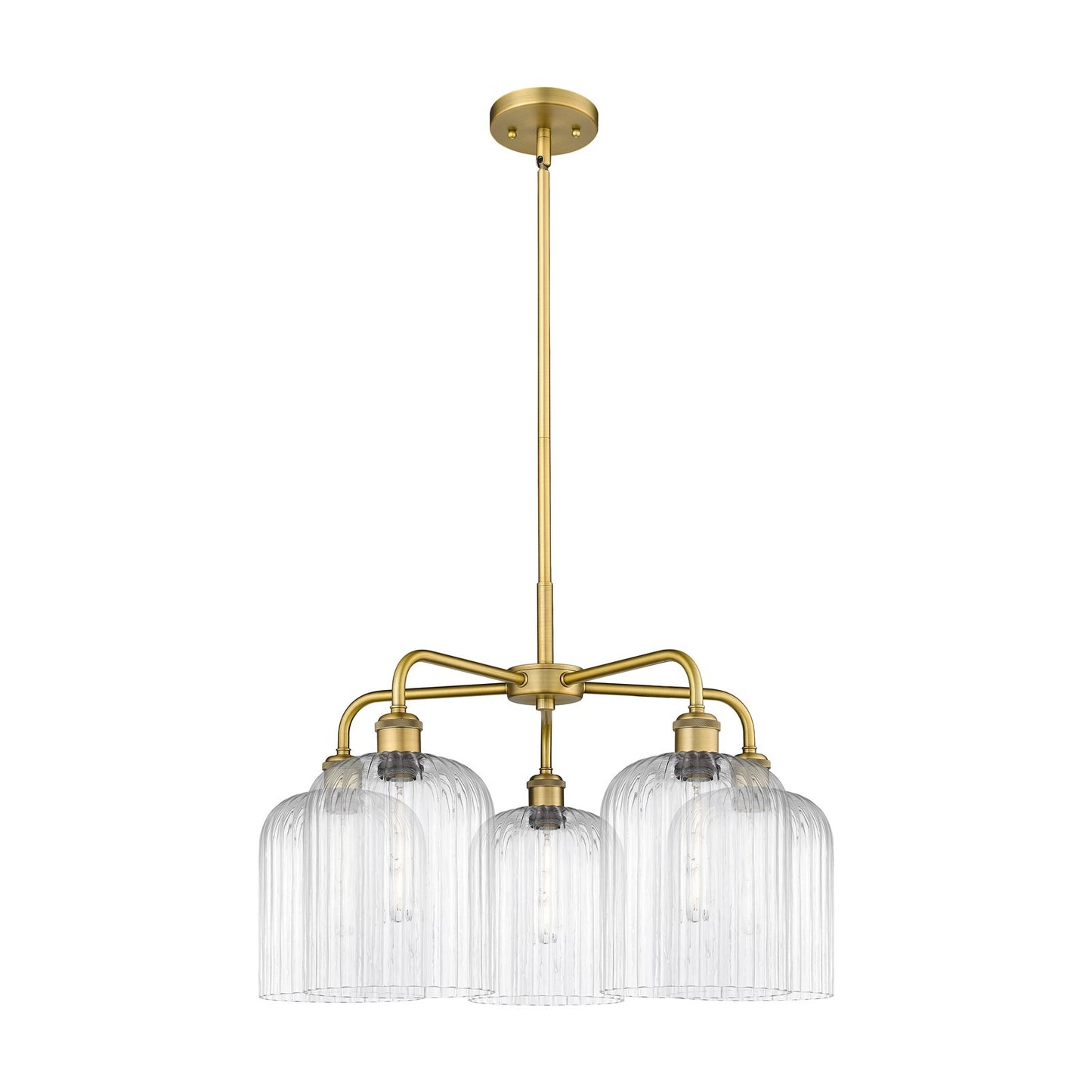 Innovations Bridal Veil 23in 5-Light Chandelier | Art Nouveau Brushed Brass Steel and Clear Ribbed Glass | Dining Room & | Model 516-5CR-BB-G559-8CL