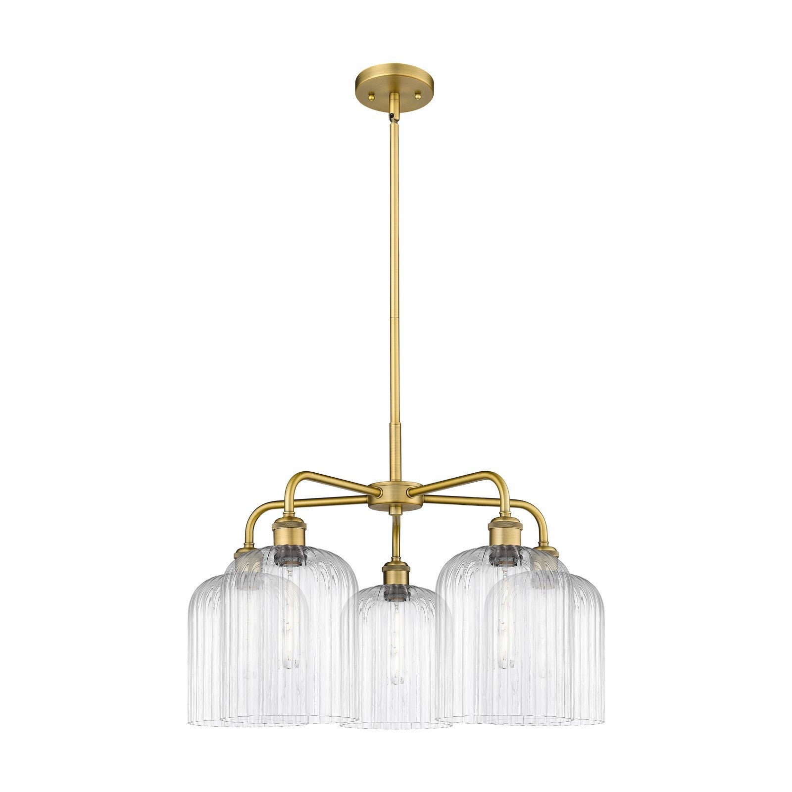 Innovations Bridal Veil 23in 5-Light Chandelier | Art Nouveau Brushed Brass Steel and Clear Ribbed Glass | Dining Room & | Model 516-5CR-BB-G559-8CL