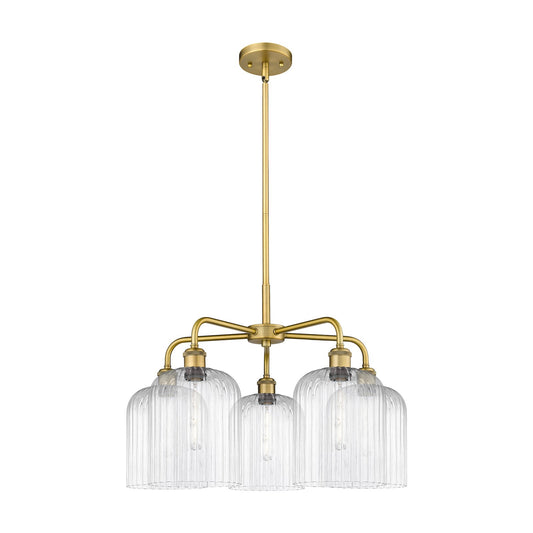 Innovations Bridal Veil 23in 5-Light Chandelier | Art Nouveau Brushed Brass Steel and Clear Ribbed Glass | Dining Room & | Model 516-5CR-BB-G559-8CL