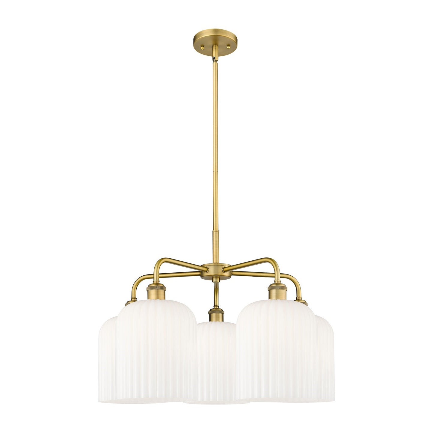Innovations Bridal Veil 23in 5-Light Chandelier | Art Nouveau Brushed Brass and Gloss White Ribbed Glass | Dining Room & | Model 516-5CR-BB-G559-8GWH