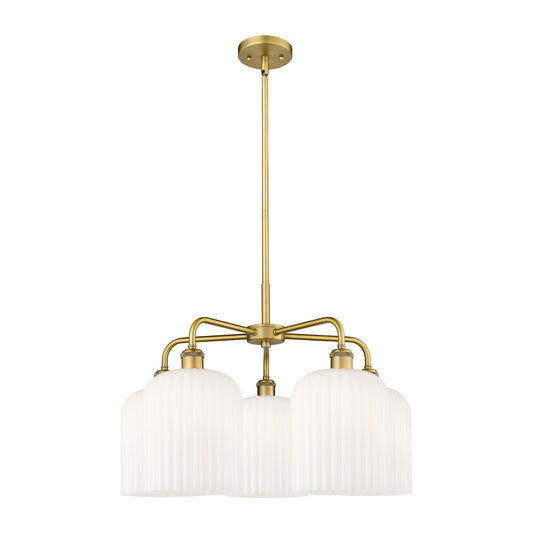 Innovations Bridal Veil 23in 5-Light Chandelier | Art Nouveau Brushed Brass and Gloss White Ribbed Glass | Dining Room & | Model 516-5CR-BB-G559-8GWH