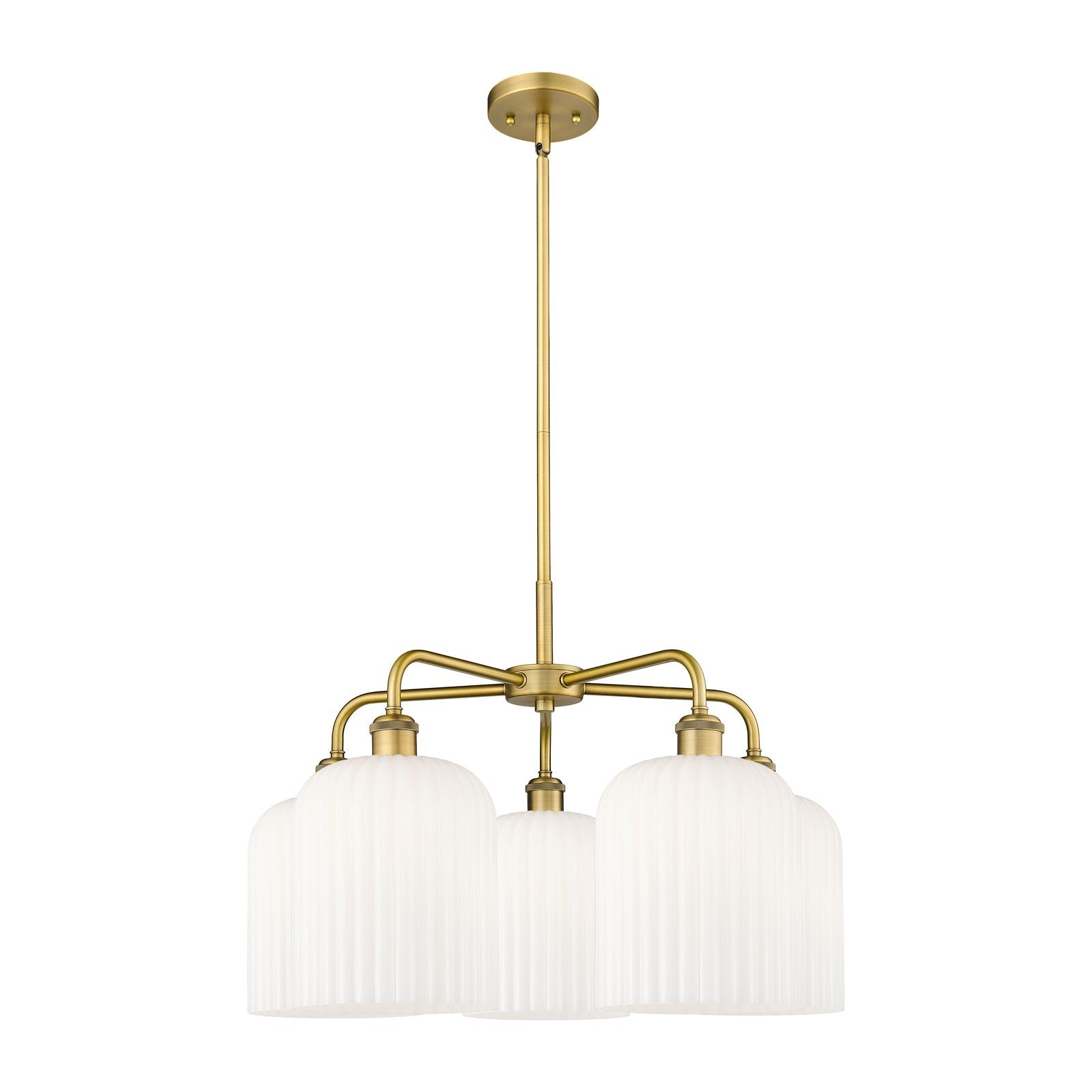 Innovations Bridal Veil 23in 5-Light Chandelier | Art Nouveau Brushed Brass and Gloss White Ribbed Glass | Dining Room & | Model 516-5CR-BB-G559-8GWH