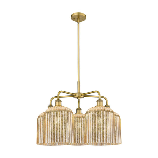 Innovations Bridal Veil 23in 5-Light Chandelier | Art Nouveau Brushed Brass Steel and Mercury Ribbed Glass | Dining Room & | Model 516-5CR-BB-G559-8ME