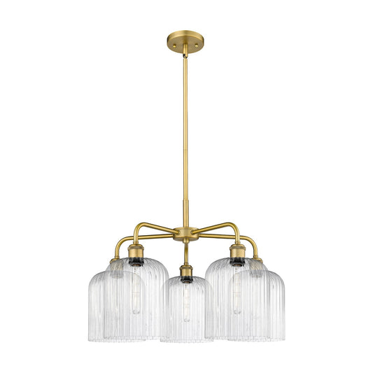 Innovations Bridal Veil 23in 5-Light Chandelier | Art Nouveau Brushed Brass and Seedy Ribbed Glass | Dining Room & Living | Model 516-5CR-BB-G559-8SDY
