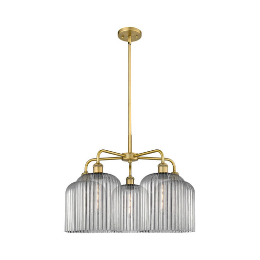 Innovations Bridal Veil 23in 5-Light Chandelier | Art Nouveau Brushed Brass and Light Smoke Ribbed Glass | Living Room & | Model 516-5CR-BB-G559-8SM
