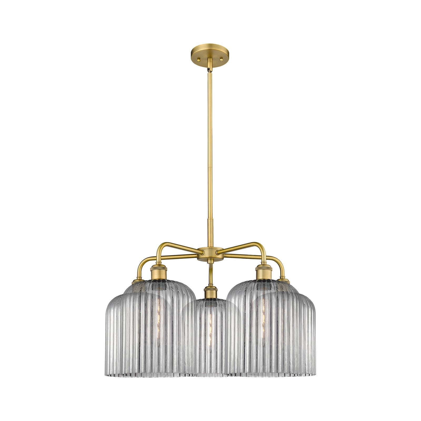 Innovations Bridal Veil 23in 5-Light Chandelier | Art Nouveau Brushed Brass and Light Smoke Ribbed Glass | Living Room & | Model 516-5CR-BB-G559-8SM