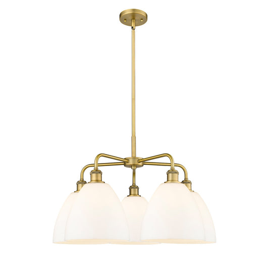Innovations Bristol 27in 5-Light Chandelier | Industrial Brushed Brass and Matte White Glass | Dining Room & Living Room | 27 x | Model 516-5CR-BB-GBD-91