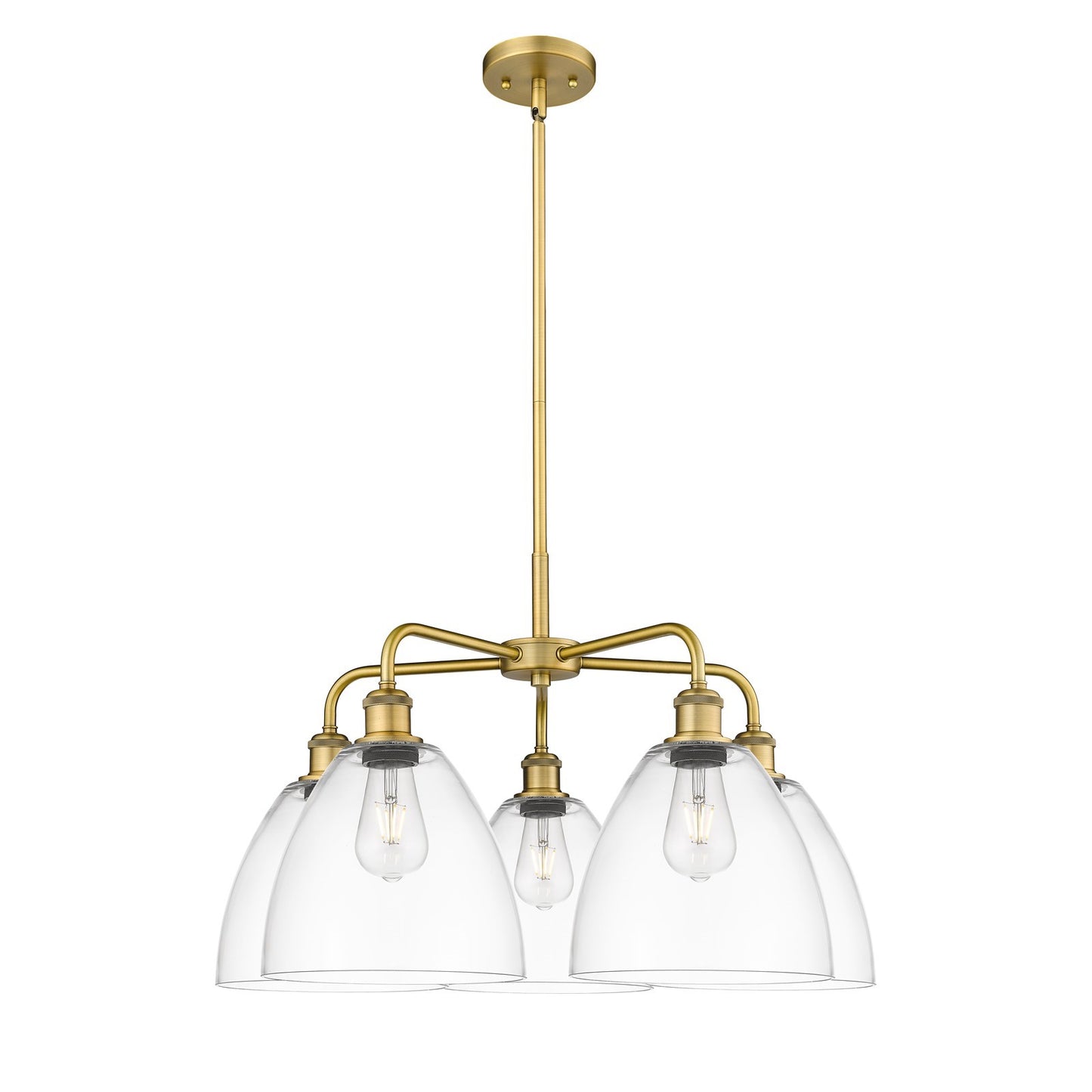Innovations Bristol 27in 5-Light Chandelier | Industrial Brushed Brass Steel and Clear Glass | Dining Room & Living Room | 27 x | Model 516-5CR-BB-GBD-92