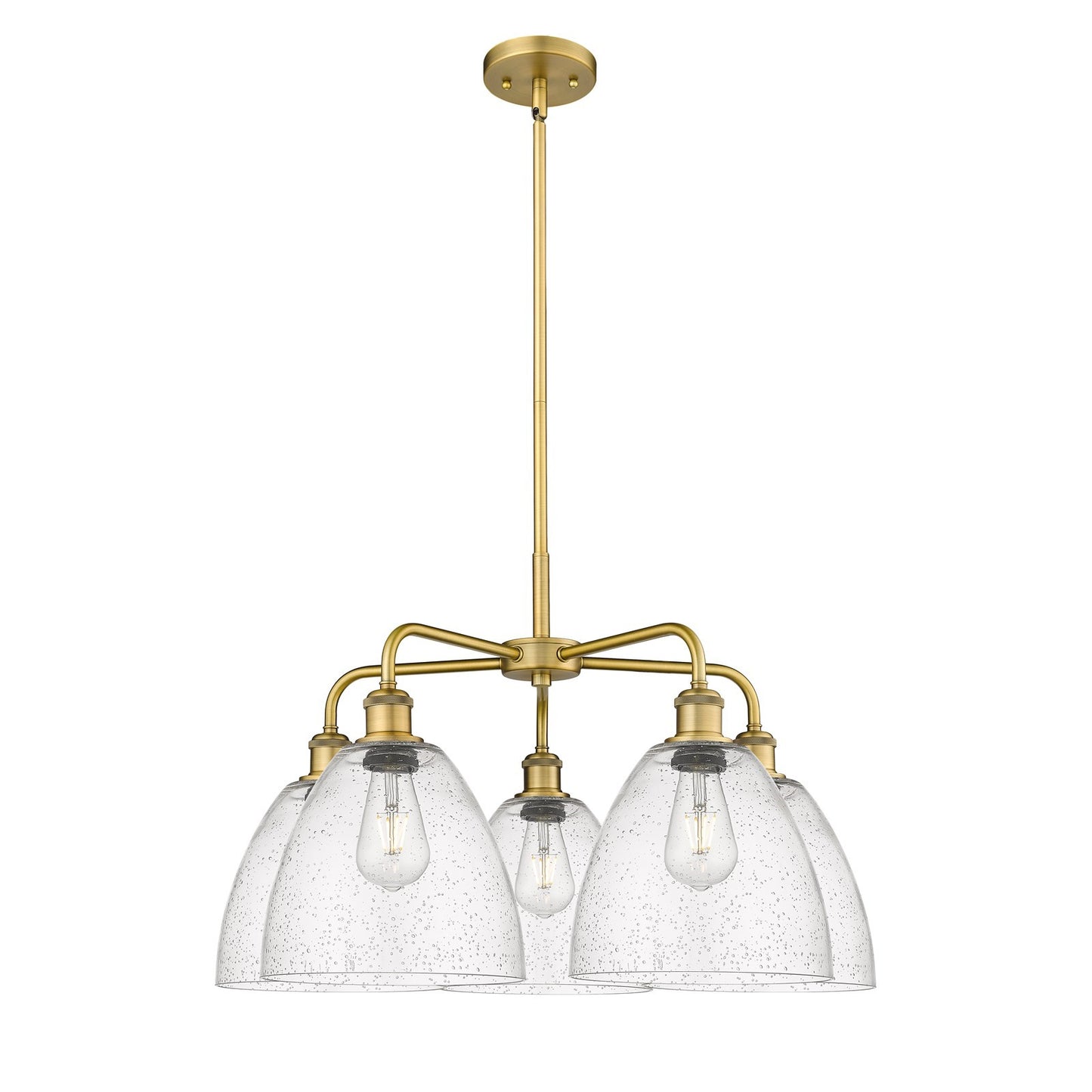 Innovations Bristol 27in 5-Light Chandelier | Industrial Brushed Brass Steel and Seedy Glass | Dining Room & Kitchen Island | 27 | Model 516-5CR-BB-GBD-94