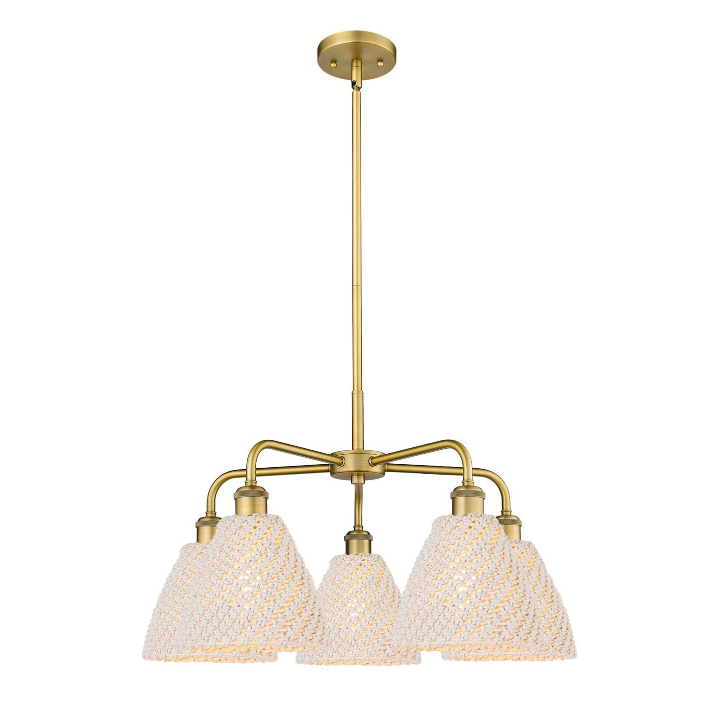 Innovations Bristol Natural 26in 5-Light Chandelier | Industrial Brushed Brass Steel and Natural Fiber Dome Shade | Kitchen | Model 516-5CR-BB-NBD-75-NAT