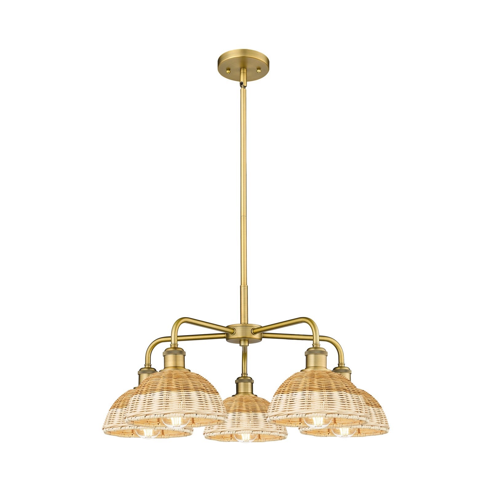 Innovations Bristol Natural II 26in 5-Light Chandelier | Industrial Brushed Brass and Natural Fiber Shade | Dining Room & | Model 516-5CR-BB-NBD2-75-NAT