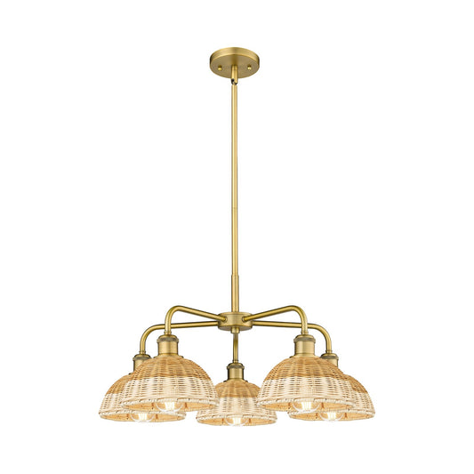 Innovations Bristol Natural II 26in 5-Light Chandelier | Industrial Brushed Brass and Natural Fiber Shade | Dining Room & | Model 516-5CR-BB-NBD2-75-NAT