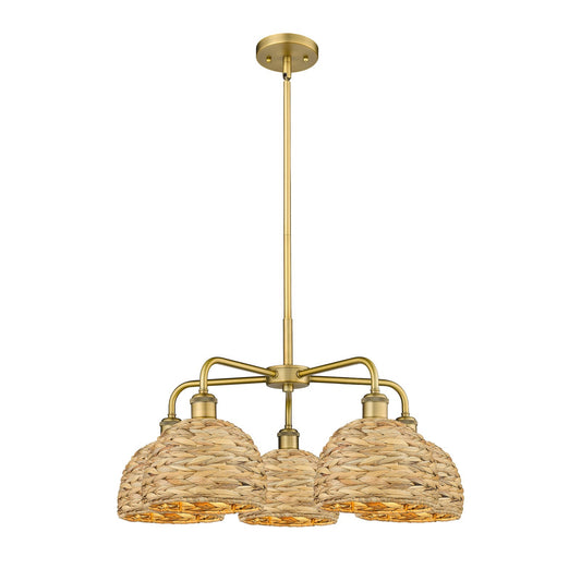 Innovations Woven Rattan 27in 5-Light Chandelier | Industrial Brushed Brass and Natural Fiber Dome Shade | Dining Room & | Model 516-5CR-BB-RBD-8-NAT