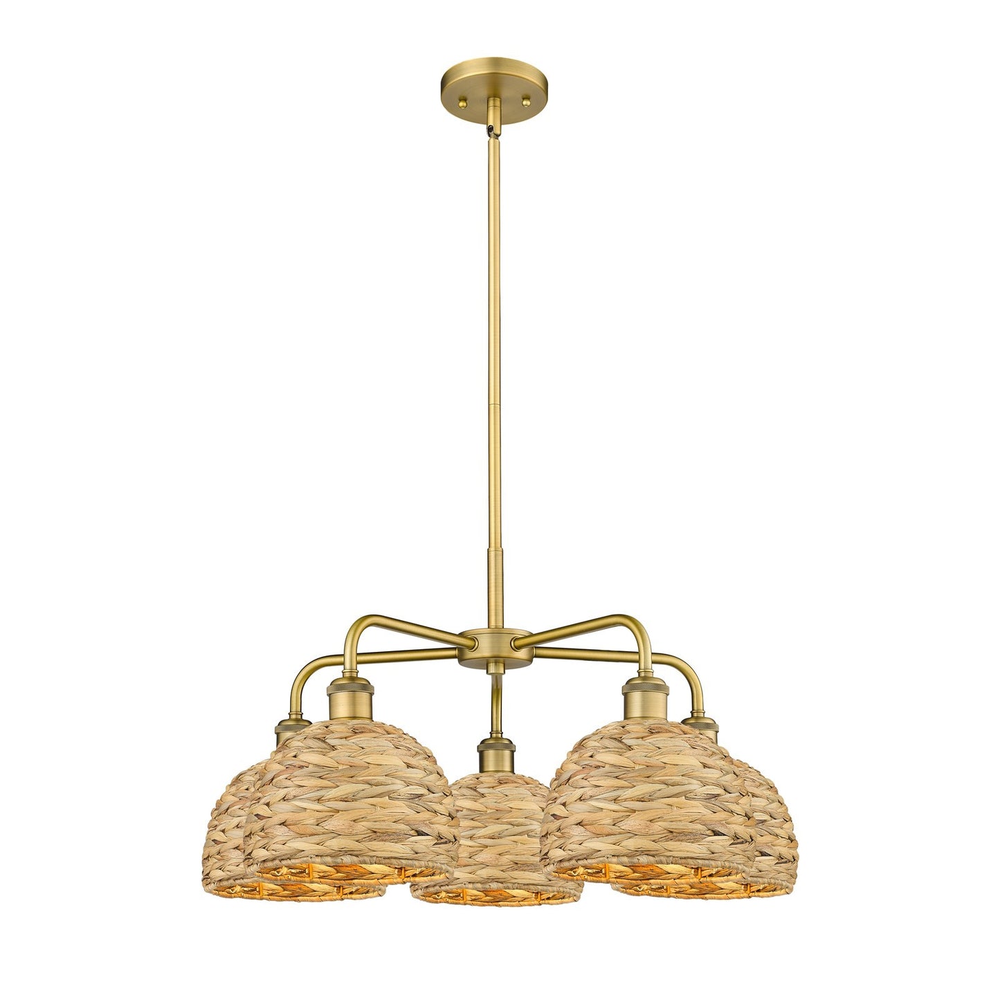 Innovations Woven Rattan 27in 5-Light Chandelier | Industrial Brushed Brass and Natural Fiber Dome Shade | Dining Room & | Model 516-5CR-BB-RBD-8-NAT
