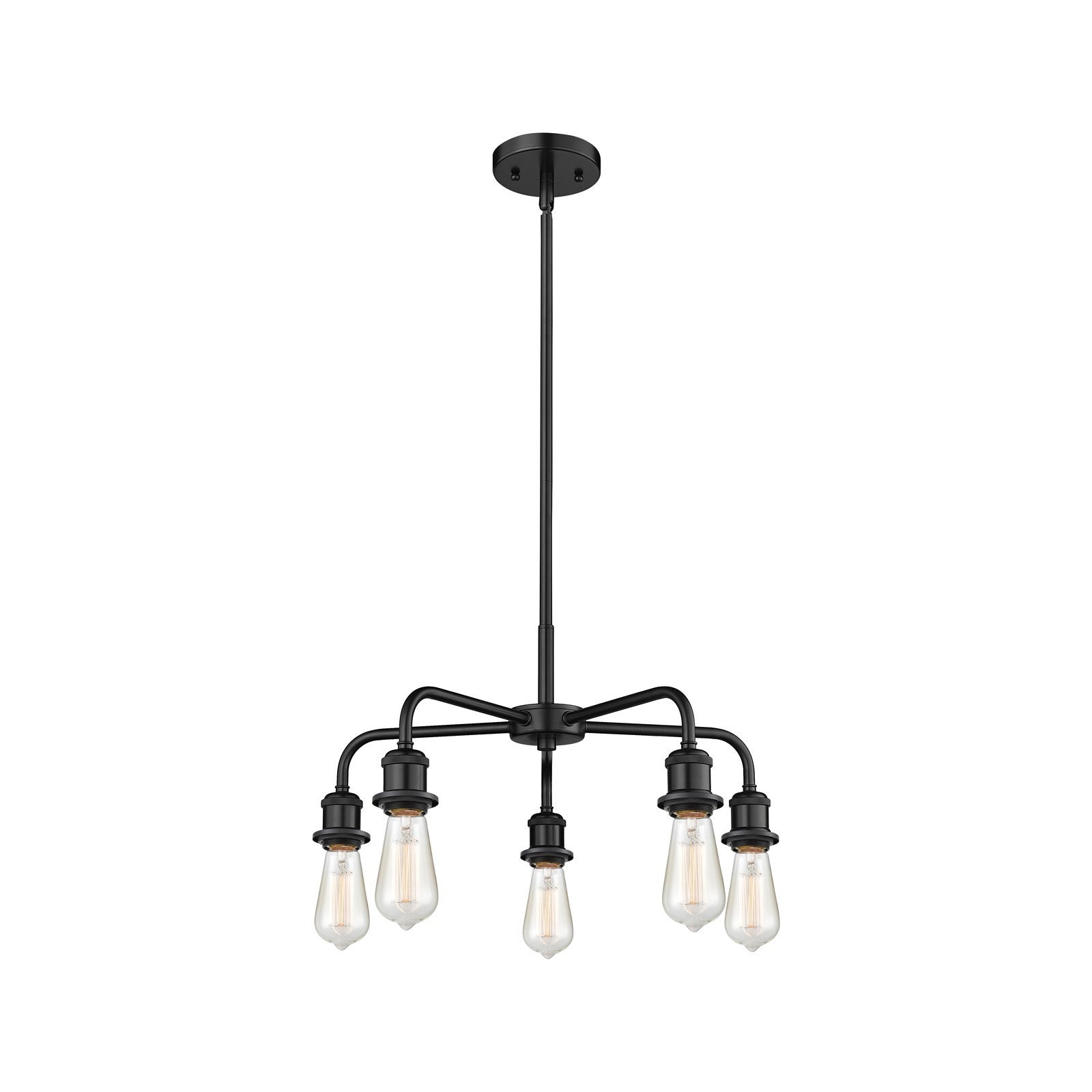 Innovations Ballston 18in 5-Light Chandelier | Industrial Farmhouse Matte Black Steel and Cast Brass | Kitchen Island & Dining Room | Model 516-5CR-BK