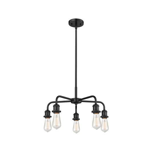 Innovations Ballston 18in 5-Light Chandelier | Industrial Farmhouse Matte Black Steel and Cast Brass | Kitchen Island & Dining Room | Model 516-5CR-BK