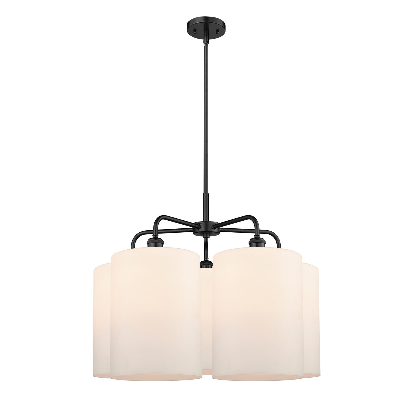 Innovations Cobbleskill 28in 5-Light Chandelier | Industrial Matte Black Steel and Matte White Glass | Kitchen Island & Dining | Model 516-5CR-BK-G111-L