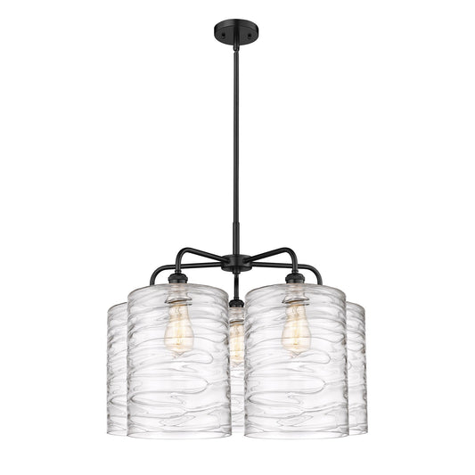 Innovations Cobbleskill 28in 5-Light Chandelier | Industrial Matte Black Steel and Deco Swirl Glass | Dining Room & Living Room | Model 516-5CR-BK-G1113-L