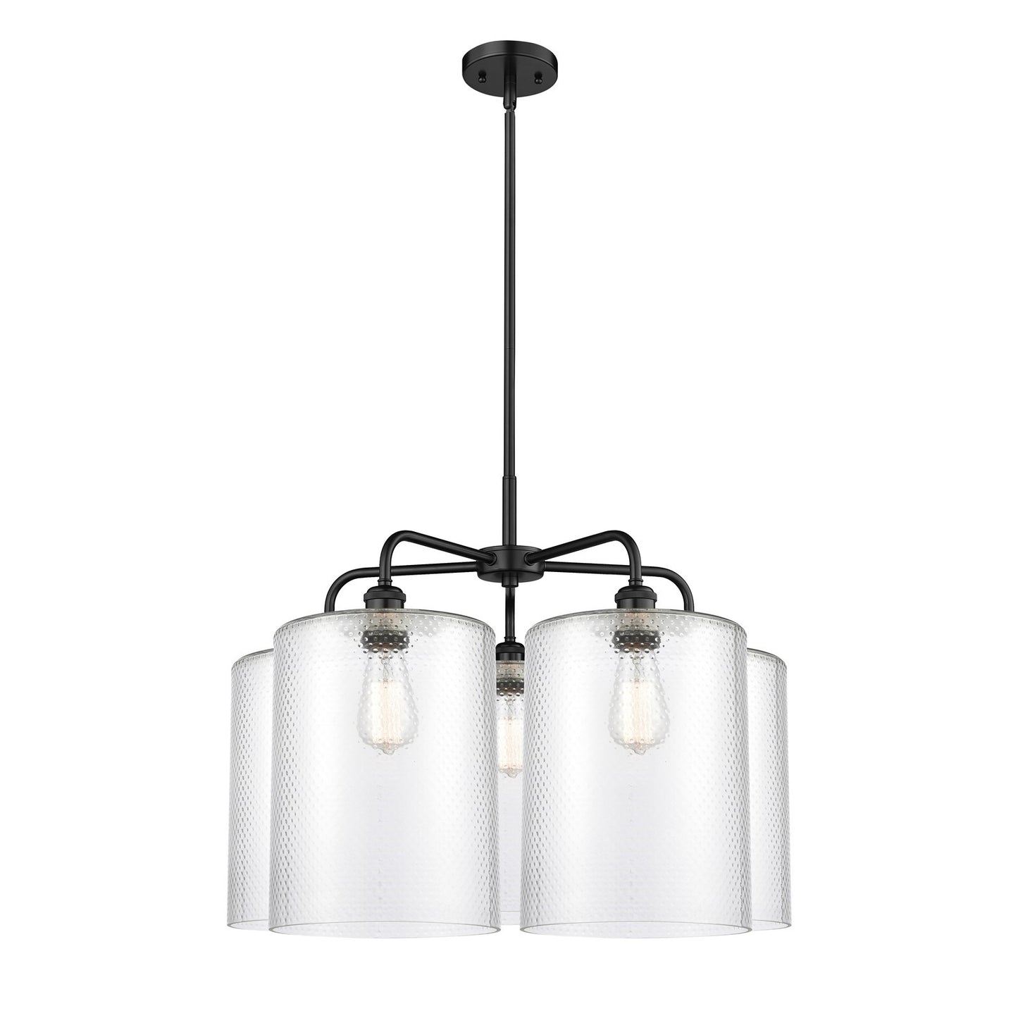 Innovations Cobbleskill 28in 5-Light Chandelier | Industrial Matte Black Steel and Clear Glass | Dining Room & Living Room | Model 516-5CR-BK-G112-L