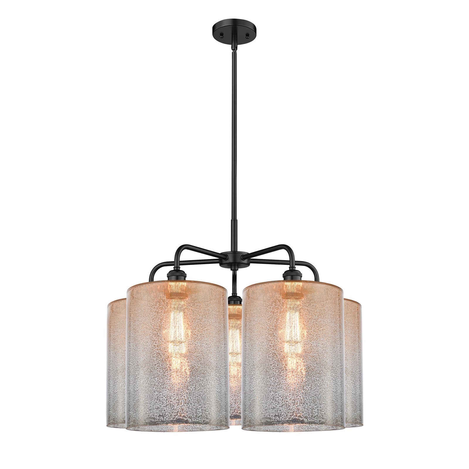 Innovations Cobbleskill 28in 5-Light Chandelier | Industrial Matte Black Steel and Mercury Glass Drum Shade | Dining Room & | Model 516-5CR-BK-G116-L