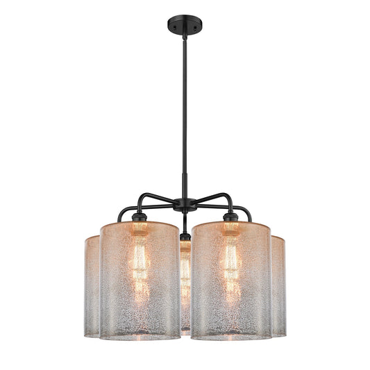 Innovations Cobbleskill 28in 5-Light Chandelier | Industrial Matte Black Steel and Mercury Glass Drum Shade | Dining Room & | Model 516-5CR-BK-G116-L