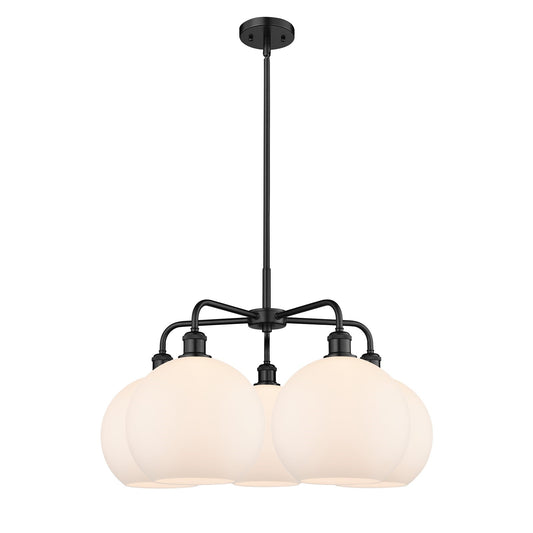 Innovations Athens 28in 5-Light Chandelier | Industrial Matte Black Steel and Matte White Glass | Kitchen Island & Dining Room | Model 516-5CR-BK-G121-10