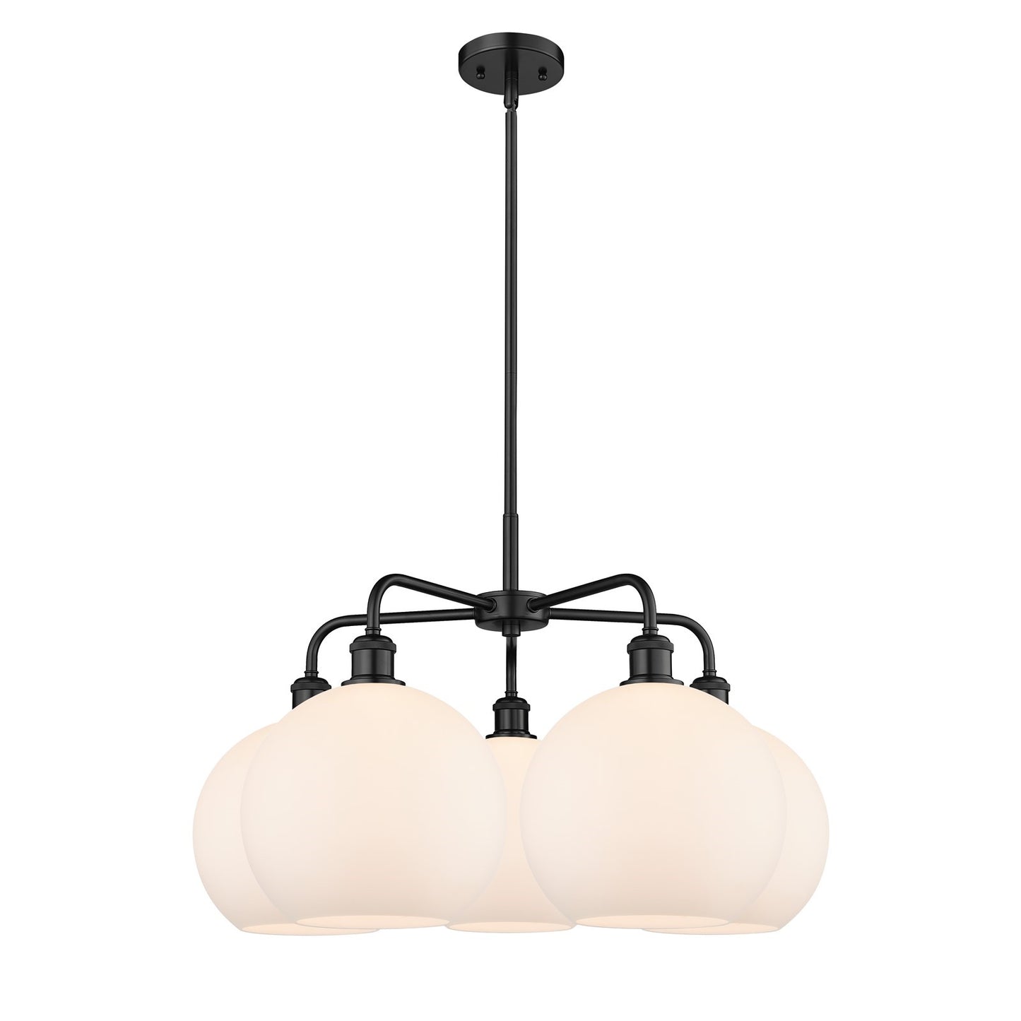 Innovations Athens 28in 5-Light Chandelier | Industrial Matte Black Steel and Matte White Glass | Kitchen Island & Dining Room | Model 516-5CR-BK-G121-10