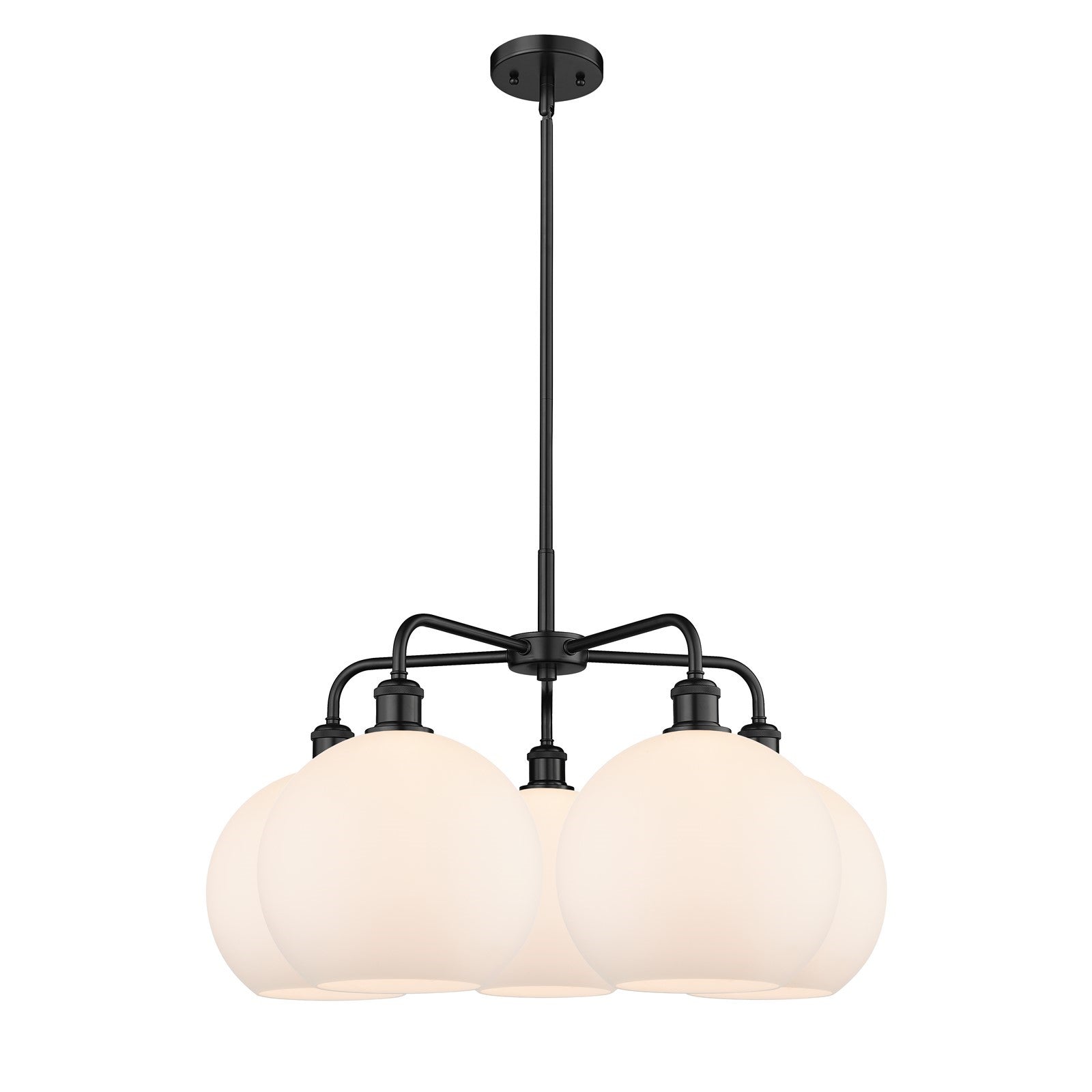 Innovations Athens 28in 5-Light Chandelier | Industrial Matte Black Steel and Matte White Glass | Kitchen Island & Dining Room | Model 516-5CR-BK-G121-10