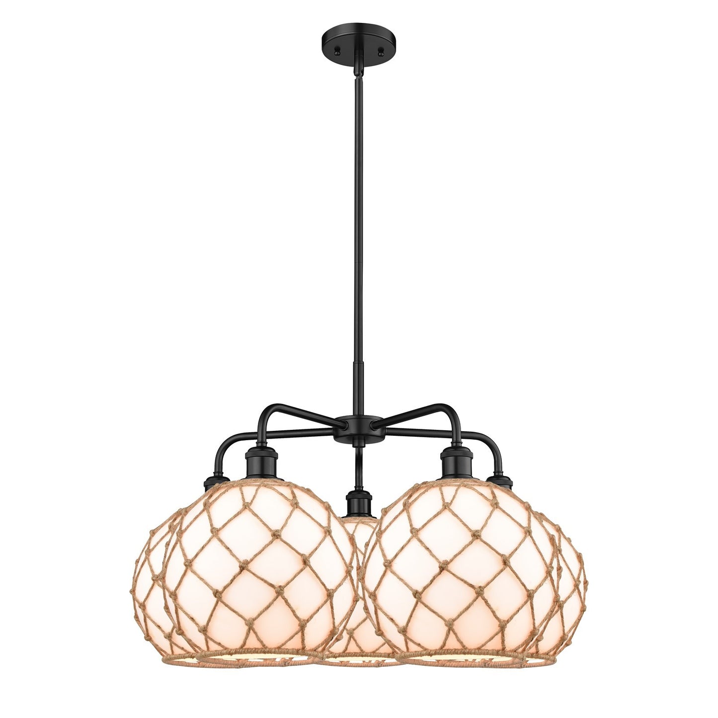 Innovations Farmhouse Rope 29in 5-Light Chandelier | Industrial Matte Black Steel and Matte White Glass with Brown Rope | Model 516-5CR-BK-G121-10RB