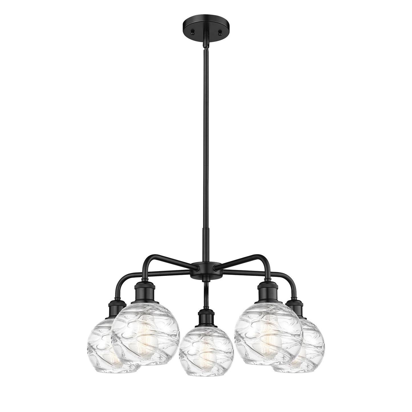 Innovations Athens Deco Swirl 24in 5-Light Chandelier | Industrial Matte Black Steel and Clear Glass | Damp Rated Dining Room | Model 516-5CR-BK-G1213-6CL