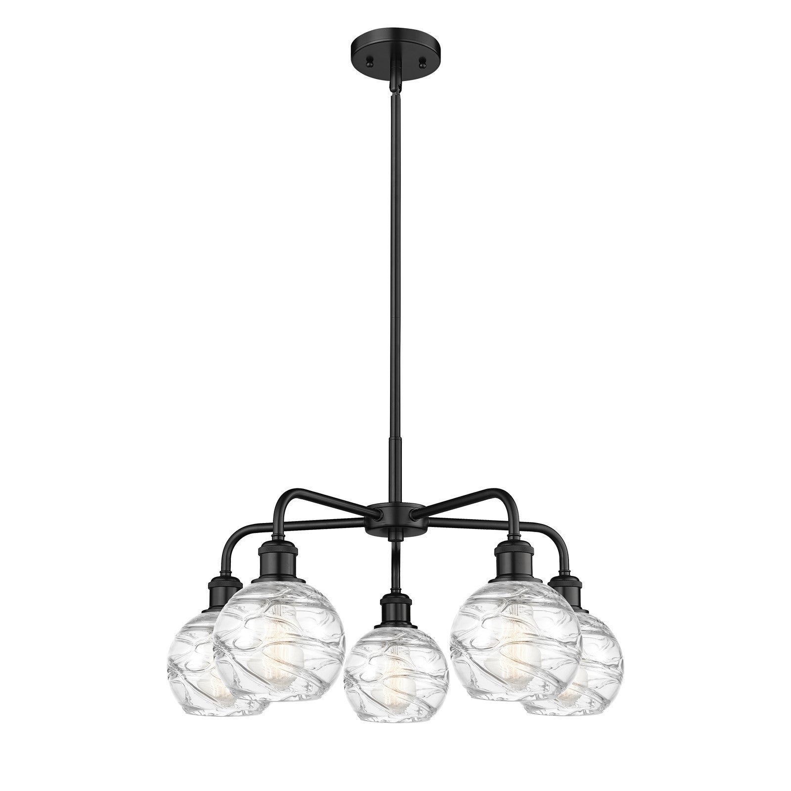 Innovations Athens Deco Swirl 24in 5-Light Chandelier | Industrial Matte Black Steel and Clear Glass | Damp Rated Dining Room | Model 516-5CR-BK-G1213-6CL