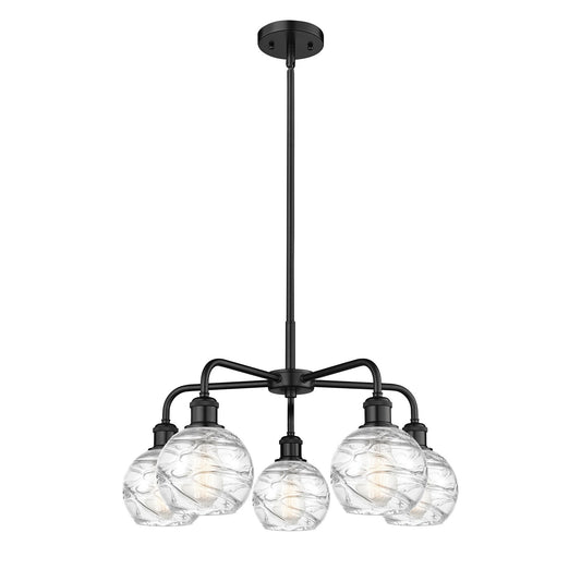 Innovations Athens Deco Swirl 24in 5-Light Chandelier | Industrial Matte Black Steel and Clear Glass | Damp Rated Dining Room | Model 516-5CR-BK-G1213-6CL
