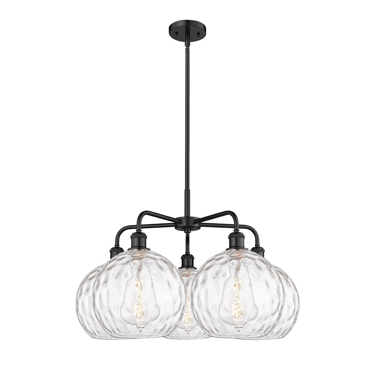 Innovations Athens Water Glass 28in 5-Light Chandelier | Industrial Matte Black Steel and Clear Glass | Kitchen Island & | Model 516-5CR-BK-G1215-10