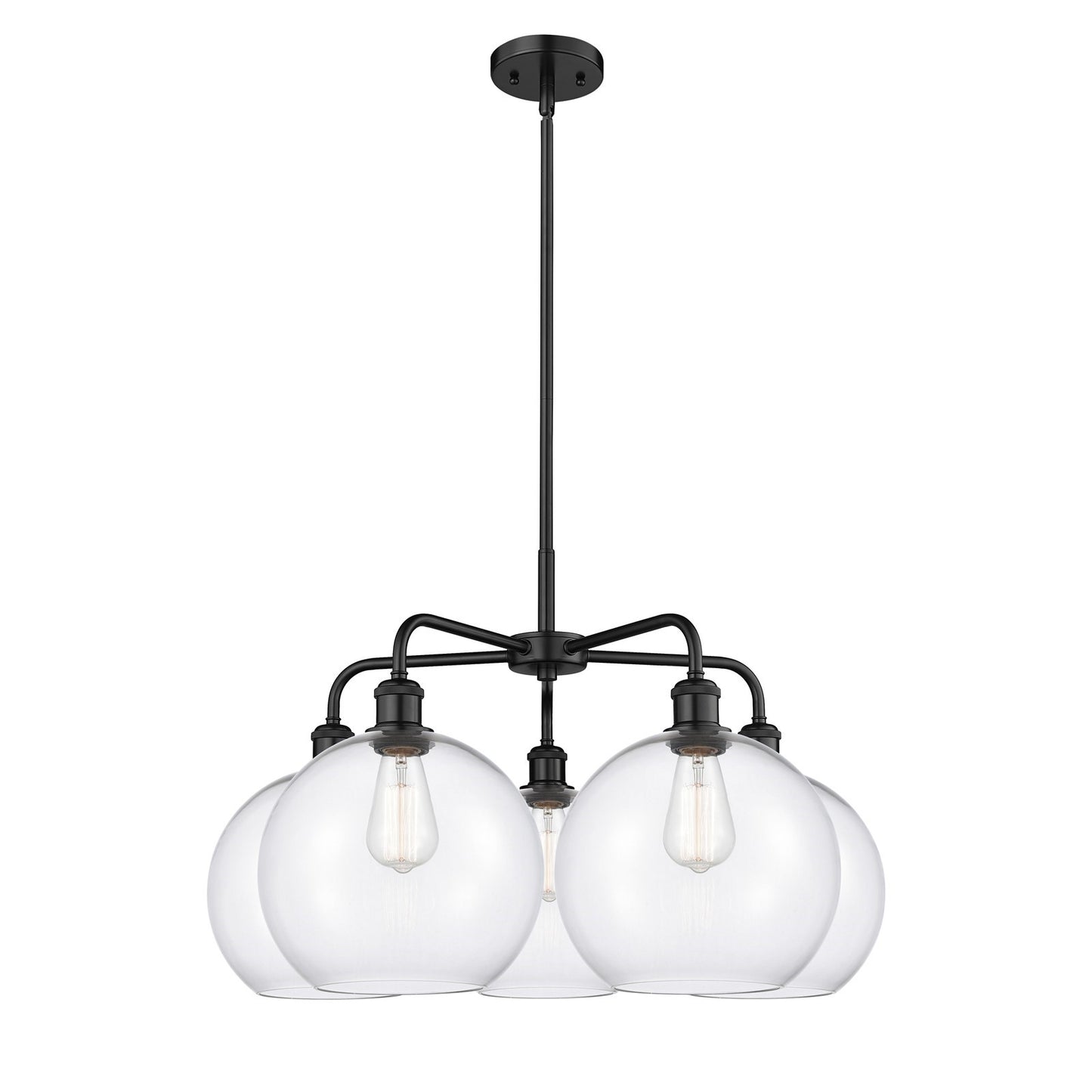 Innovations Athens 28in 5-Light Chandelier | Industrial Matte Black Steel and Clear Glass | Dining Room & Living Room | 28 x 28 | Model 516-5CR-BK-G122-10