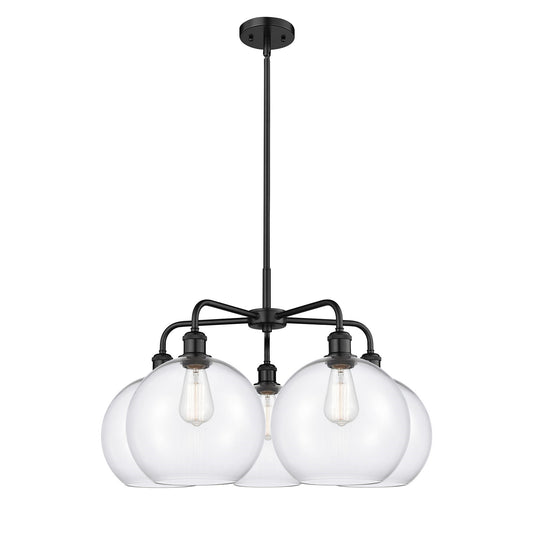 Innovations Athens 28in 5-Light Chandelier | Industrial Matte Black Steel and Clear Glass | Dining Room & Living Room | 28 x 28 | Model 516-5CR-BK-G122-10