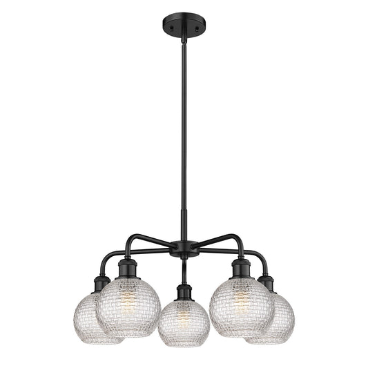 Innovations Athens 24in 5-Light Chandelier | Modern Farmhouse Matte Black Steel and Clear Basket Weave Glass | Dining Room & | Model 516-5CR-BK-G122C-6CL
