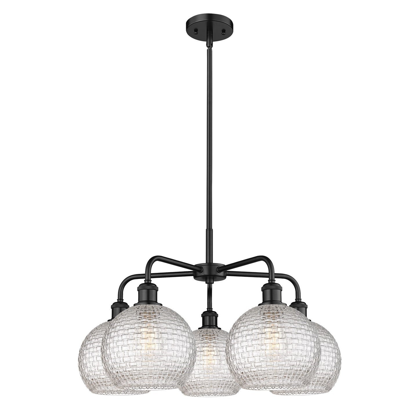 Innovations Athens 26in 5-Light Chandelier | Modern Farmhouse Matte Black Steel and Clear Basket Weave Glass | Dining Room & | Model 516-5CR-BK-G122C-8CL