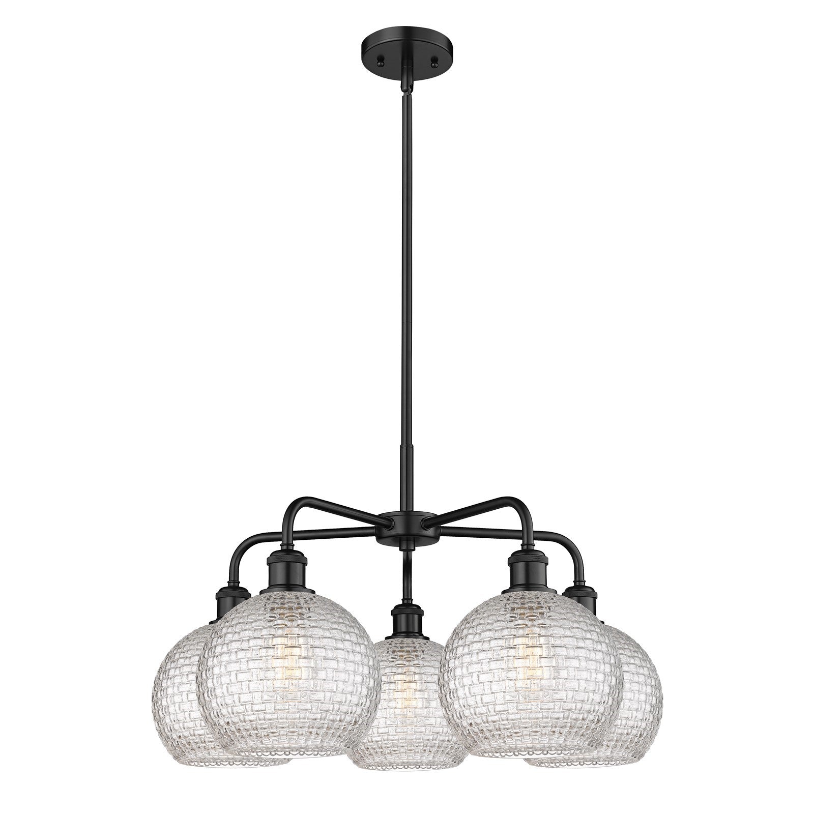 Innovations Athens 26in 5-Light Chandelier | Modern Farmhouse Matte Black Steel and Clear Basket Weave Glass | Dining Room & | Model 516-5CR-BK-G122C-8CL