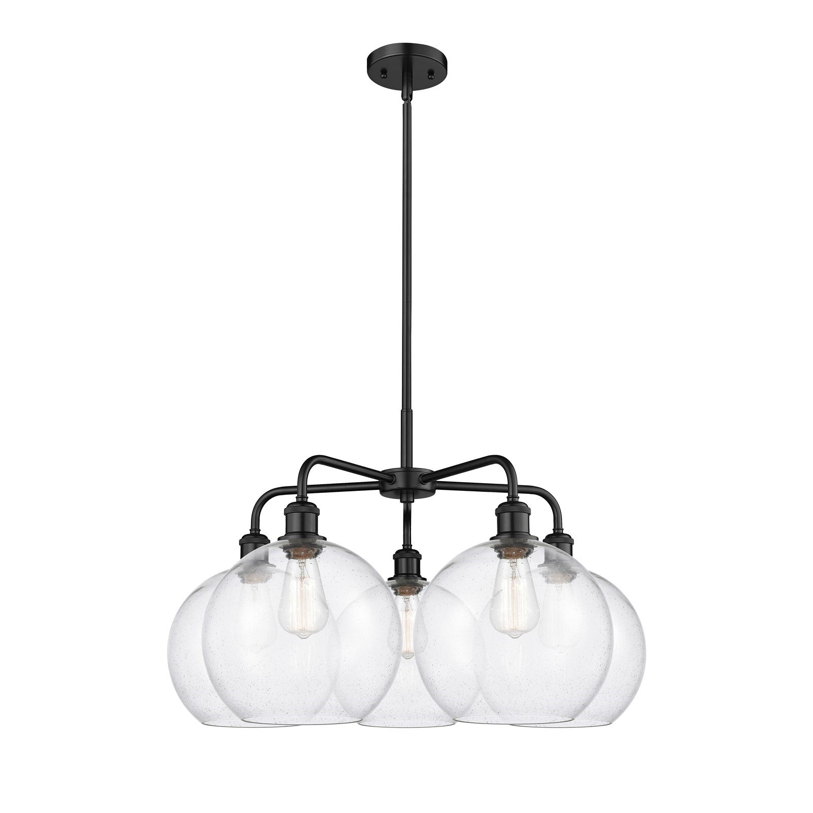 Innovations Athens 28in 5-Light Chandelier | Industrial Matte Black Steel and Seedy Glass | Kitchen Island & Dining Room | 28 x | Model 516-5CR-BK-G124-10