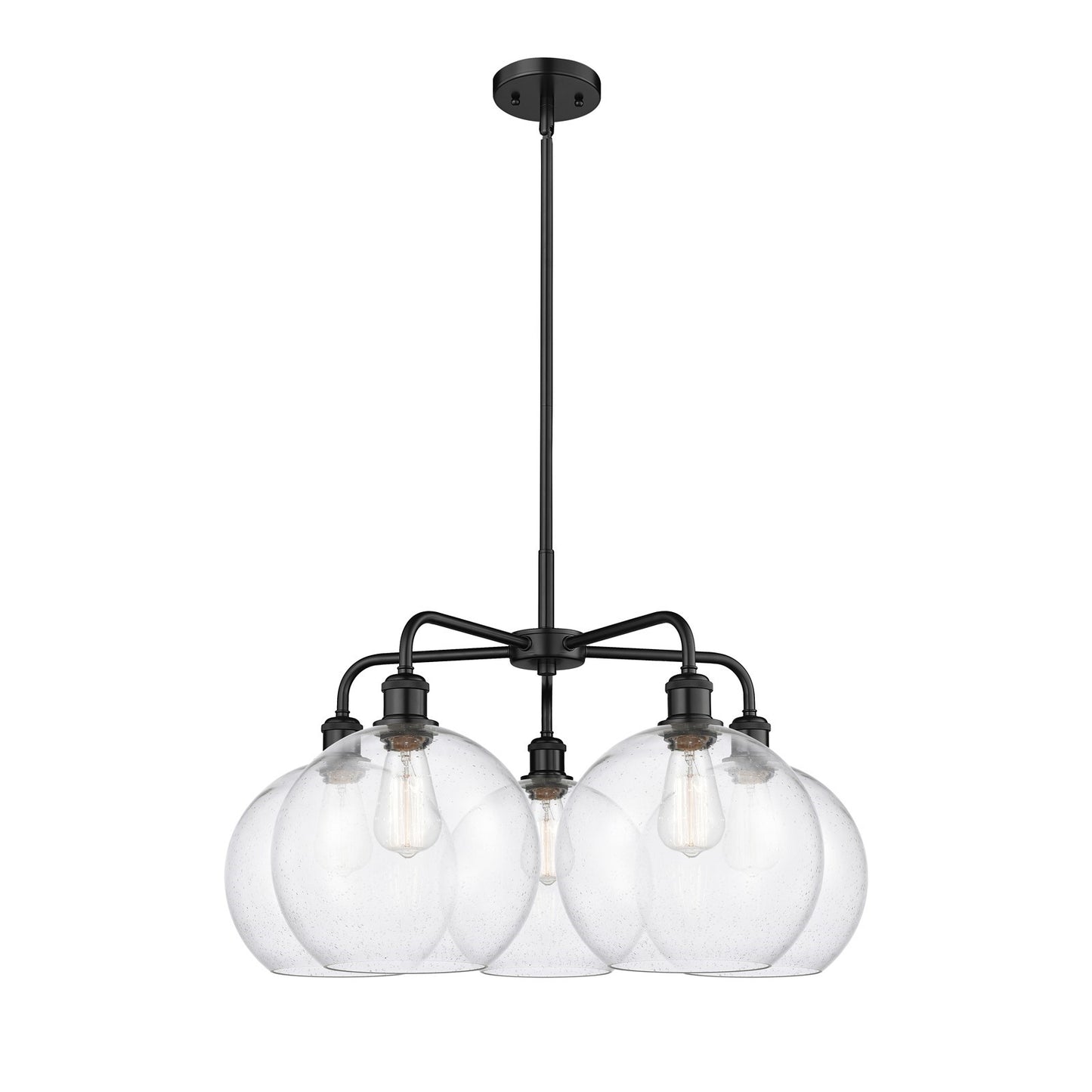 Innovations Athens 28in 5-Light Chandelier | Industrial Matte Black Steel and Seedy Glass | Kitchen Island & Dining Room | 28 x | Model 516-5CR-BK-G124-10