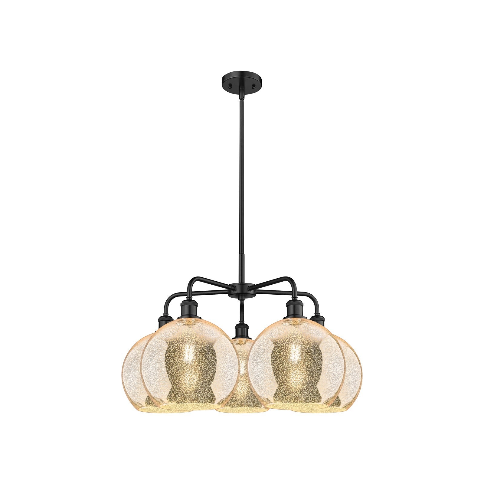 Innovations Athens 28in 5-Light Chandelier | Industrial Matte Black Steel and Mercury Glass | Dining Room & Living Room | 28 x | Model 516-5CR-BK-G128-10
