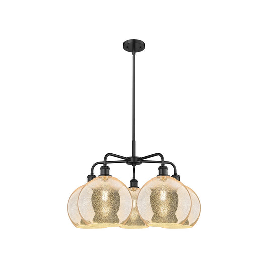 Innovations Athens 28in 5-Light Chandelier | Industrial Matte Black Steel and Mercury Glass | Dining Room & Living Room | 28 x | Model 516-5CR-BK-G128-10