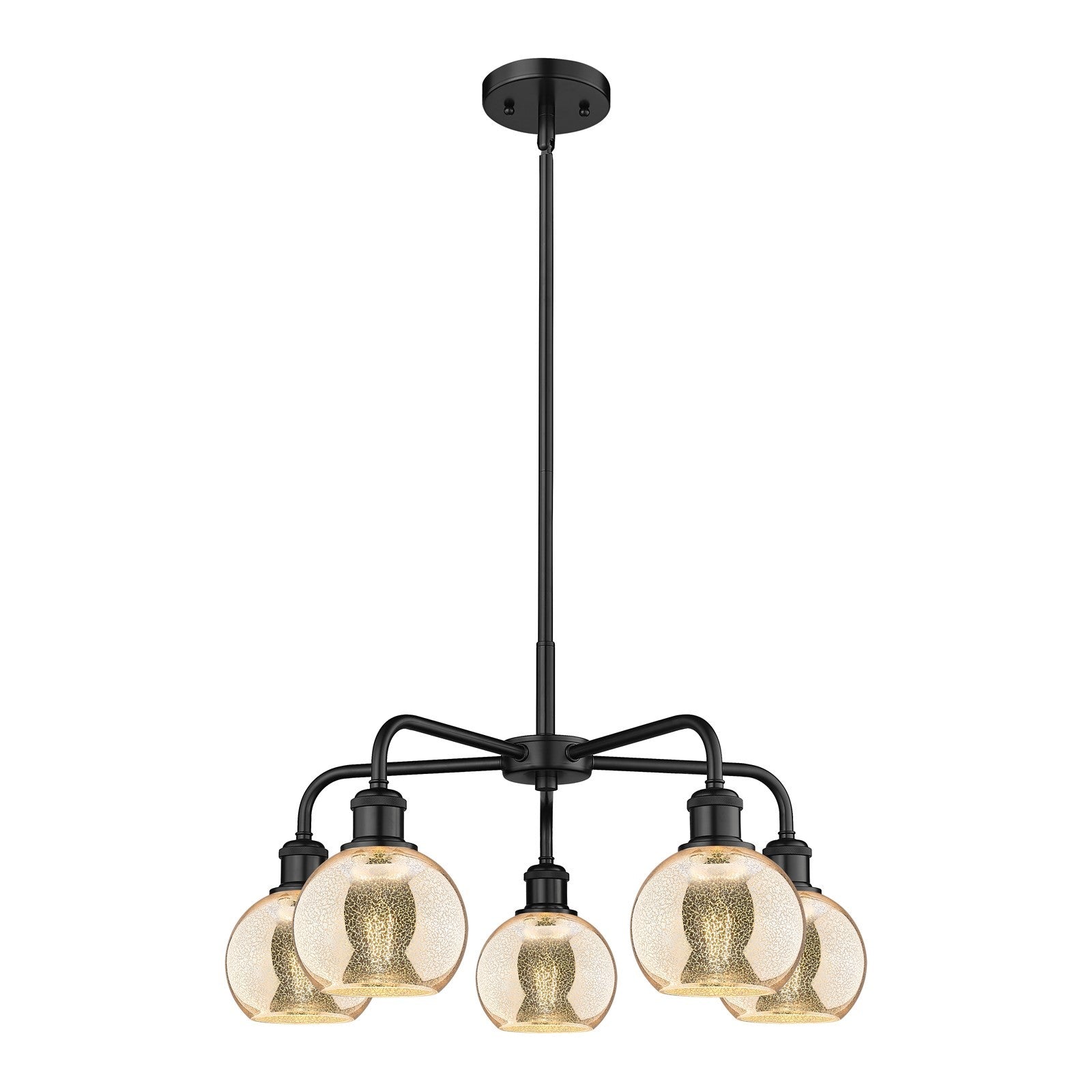 Innovations Athens 24in 5-Light Chandelier | Industrial Matte Black Steel and Mercury Glass | Dining Room & Living Room | 23.88 | Model 516-5CR-BK-G128-6
