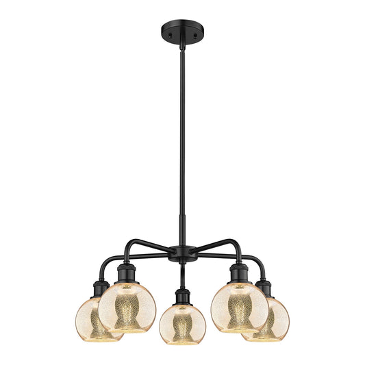 Innovations Athens 24in 5-Light Chandelier | Industrial Matte Black Steel and Mercury Glass | Dining Room & Living Room | 23.88 | Model 516-5CR-BK-G128-6