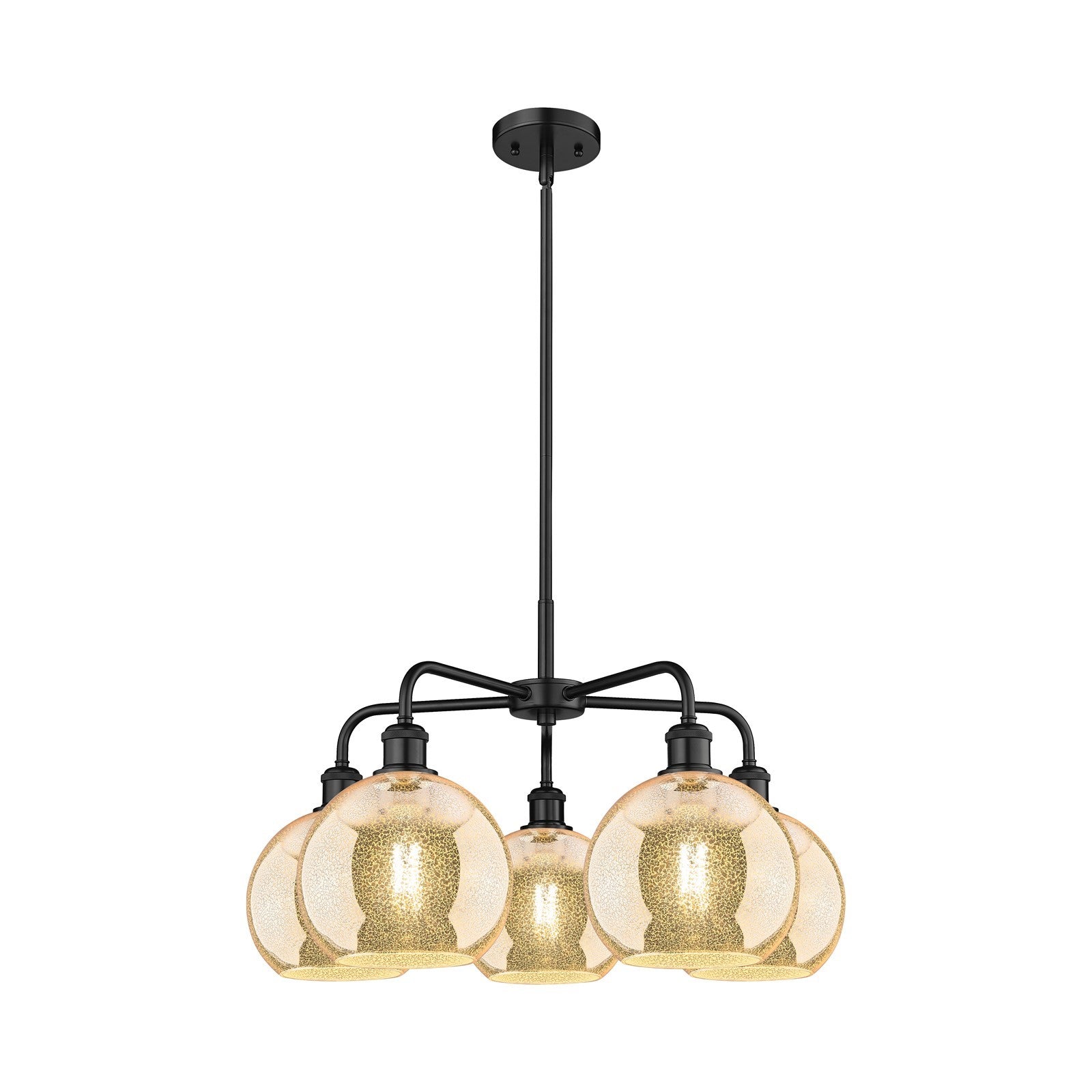 Innovations Athens 26in 5-Light Chandelier | Industrial Matte Black Steel and Mercury Glass | Dining Room & Living Room | 26 x | Model 516-5CR-BK-G128-8